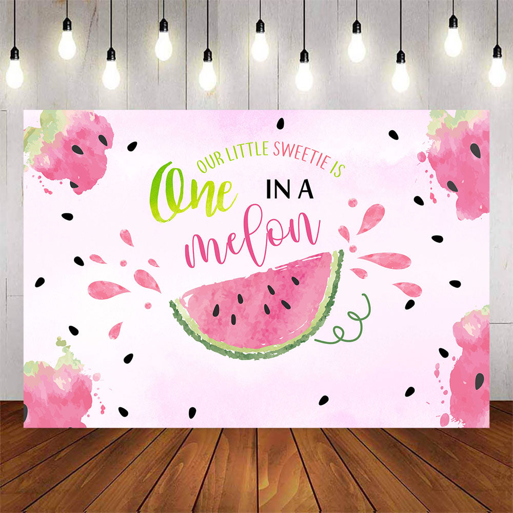 Mocsicka Sweetie is One Birthday Backdrop Peraonalized Watermelon Photo Prop