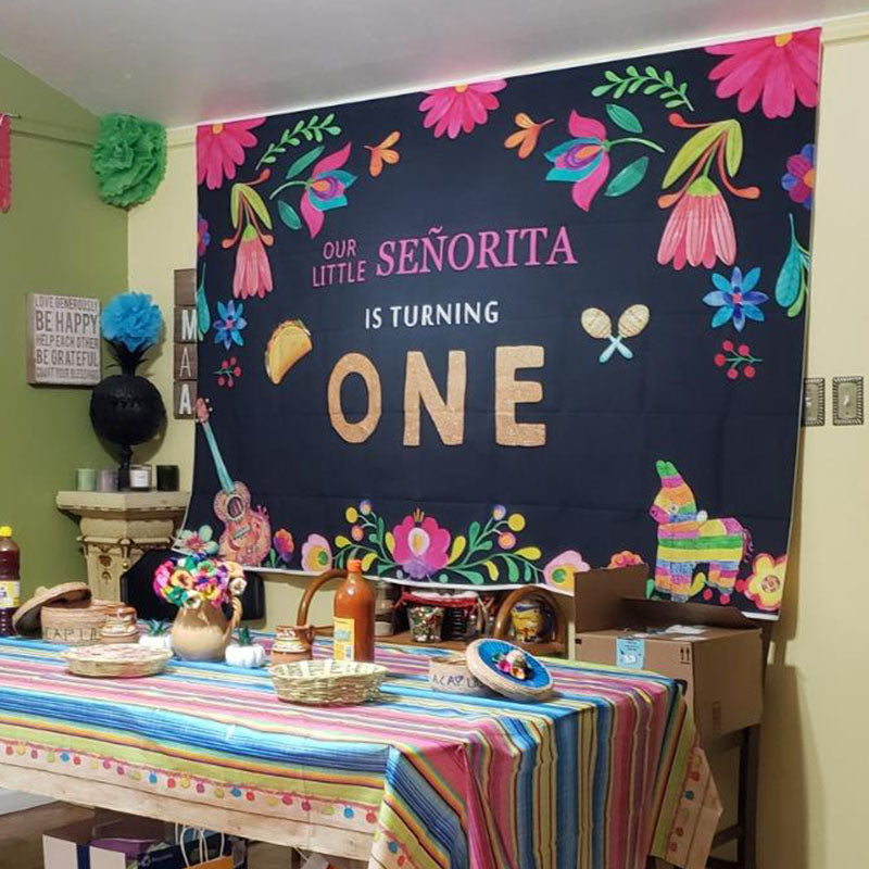 Mocsicka Little Senorita Girl's 1st Birthday Backdrop Mexican Fiesta Party Props-Mocsicka Party