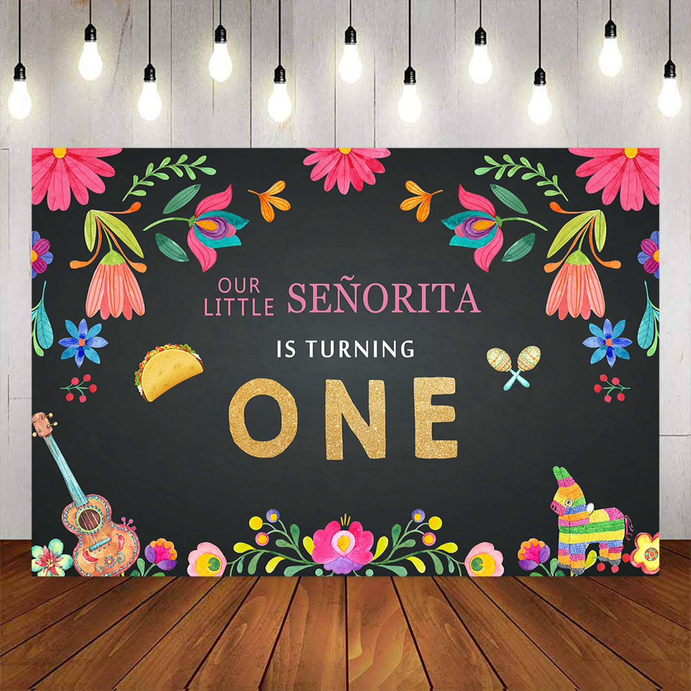 Mocsicka Little Senorita Girl's 1st Birthday Backdrop Mexican Fiesta Party Props