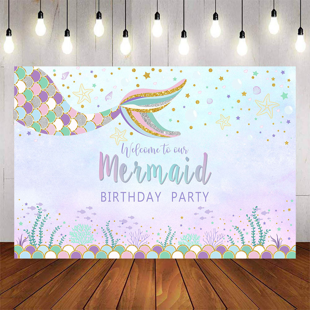 Mocsicka Welcome to Our Mermaid Birthday Party Backdrop Custom Newborn Background-Mocsicka Party