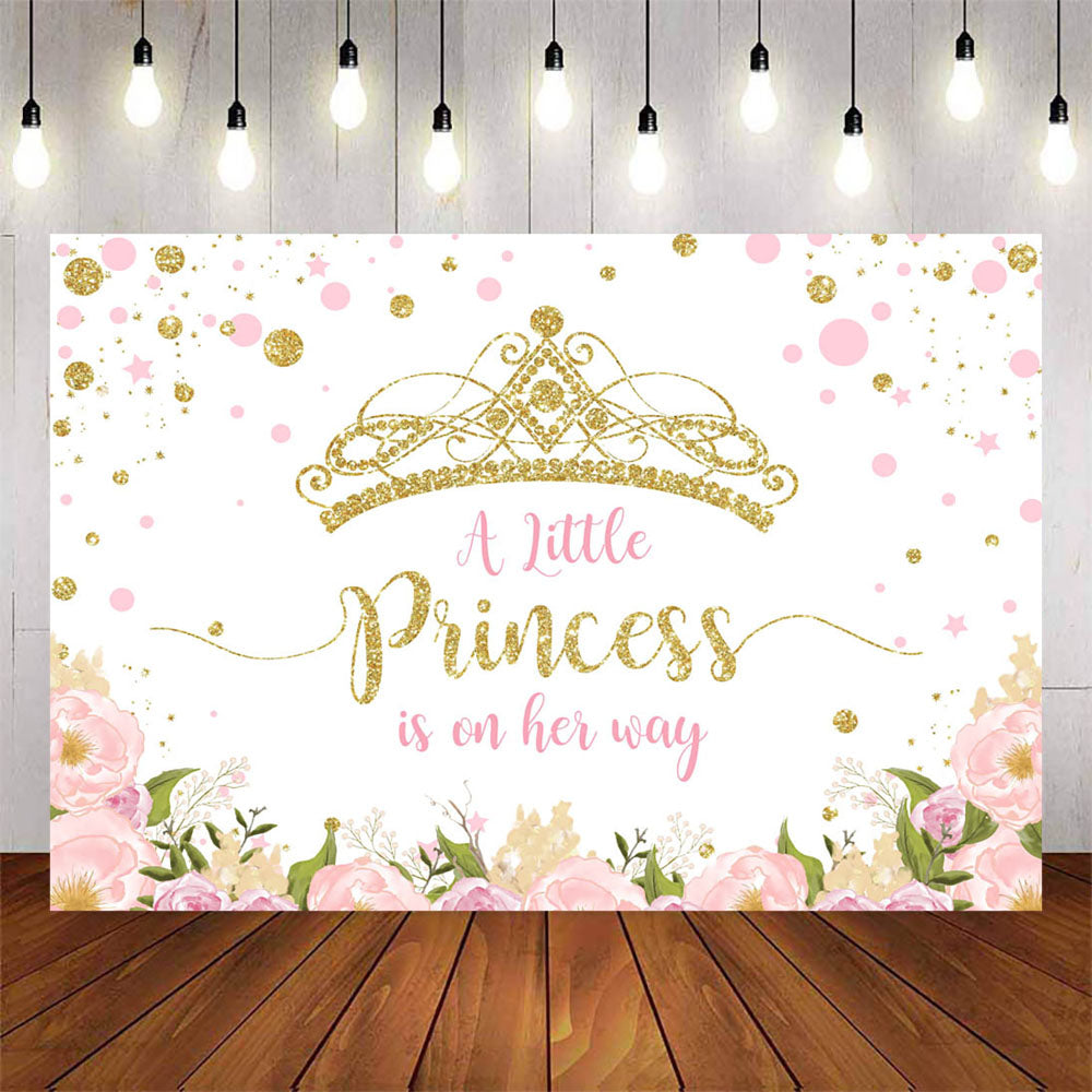 Mocsicka Golden Crown and Dots Flowers Baby Shower Backdrop-Mocsicka Party