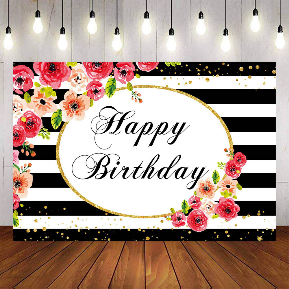 Mocsicka Stripes and Flowers Happy Birthday Backgrounds-Mocsicka Party