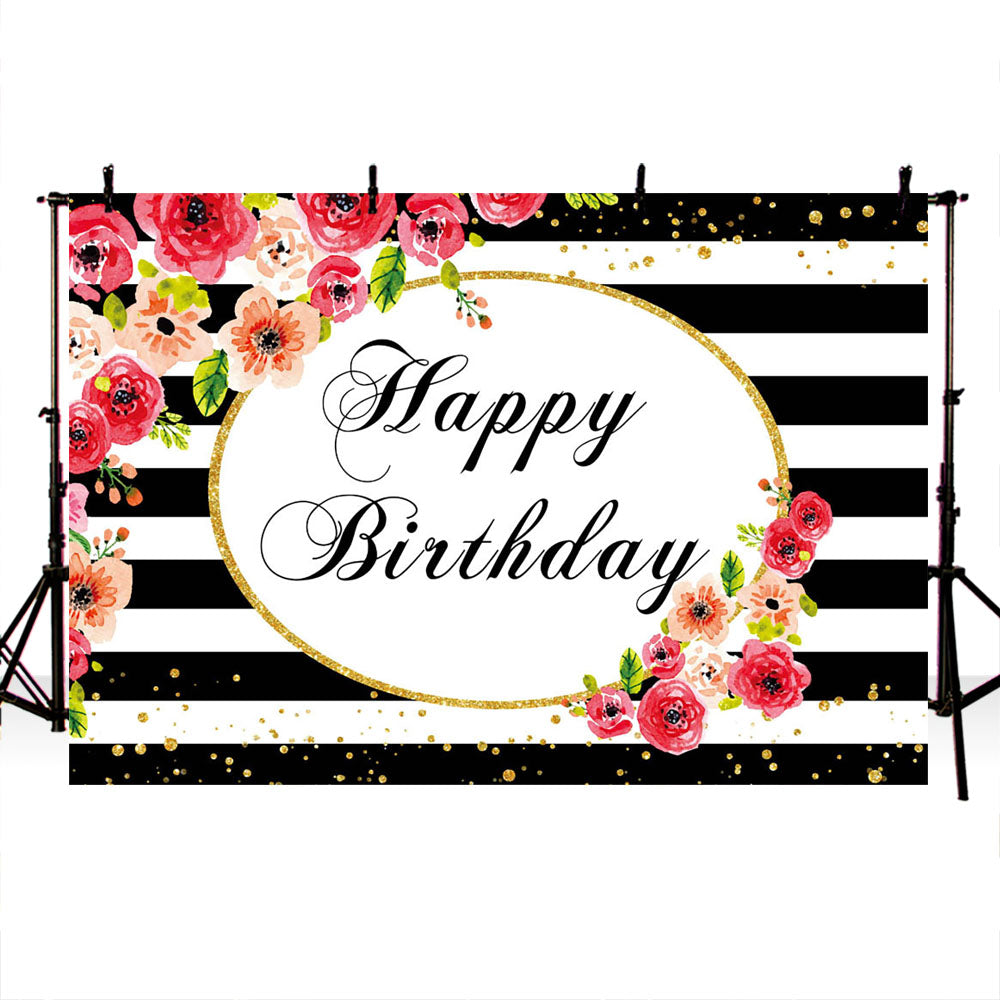 Mocsicka Stripes and Flowers Happy Birthday Backgrounds