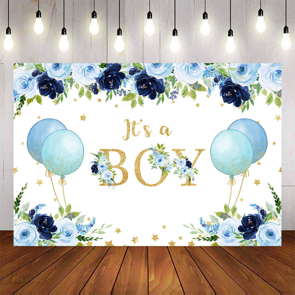 Mocsicka It's a Boy Balloons and Flowers Baby Shower Party Banners-Mocsicka Party
