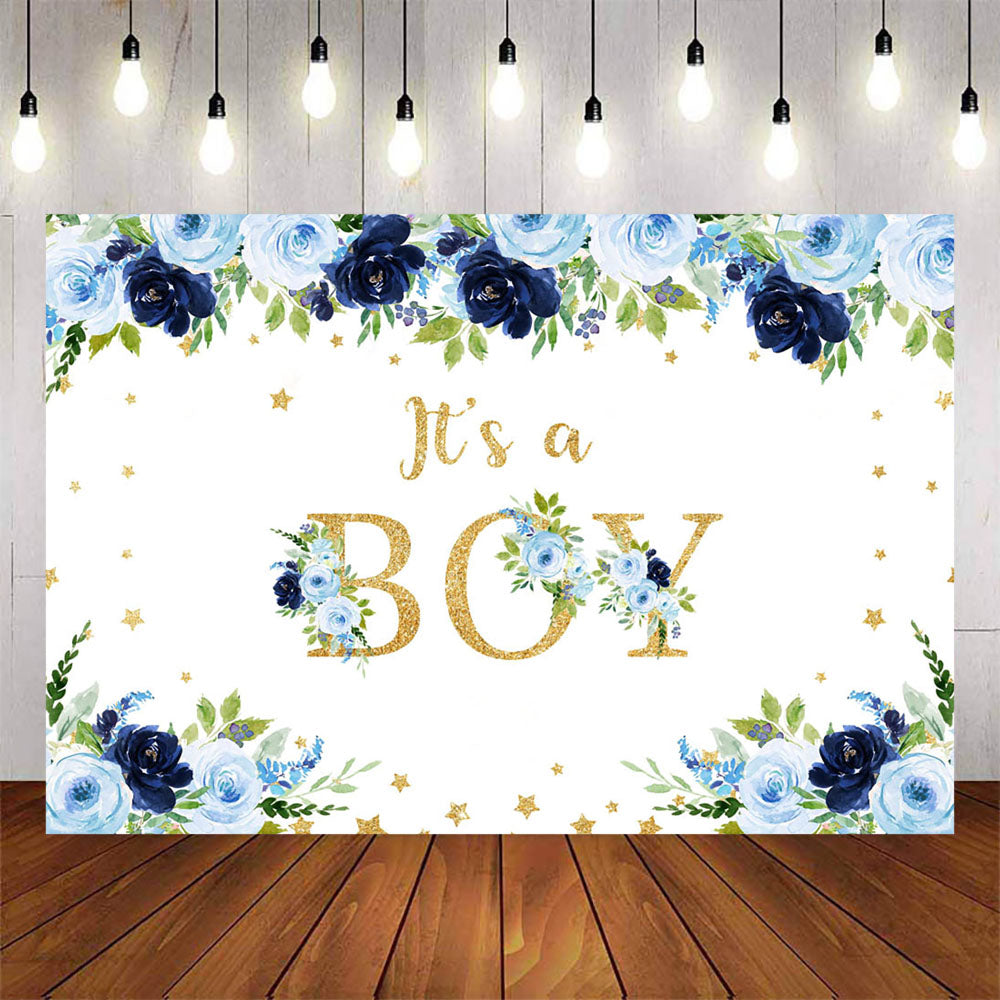 Mocsicka It's a Boy Blue Rose Flowers Baby Shower Party Banners-Mocsicka Party