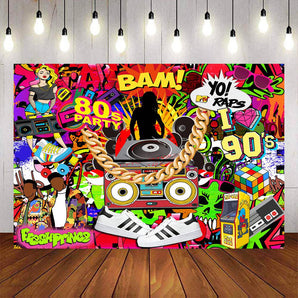 Mocsicka Back to 80s Party Backdrop Retro Radio Photo Banners-Mocsicka Party