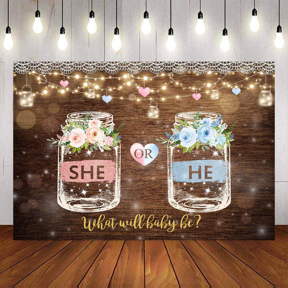 Mocsicka He or She Glass Bottle Gender Reveal Party Backdrop-Mocsicka Party