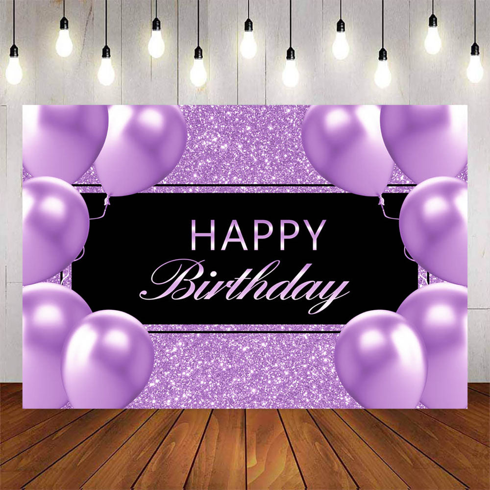 Mocsicka Purple Balloons and Glowing Dots Happy Birthday Backdrop-Mocsicka Party
