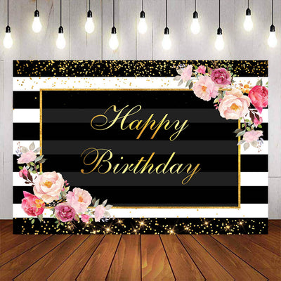 Mocsicka Stripes and Flowers Happy Birthday Party Background-Mocsicka Party
