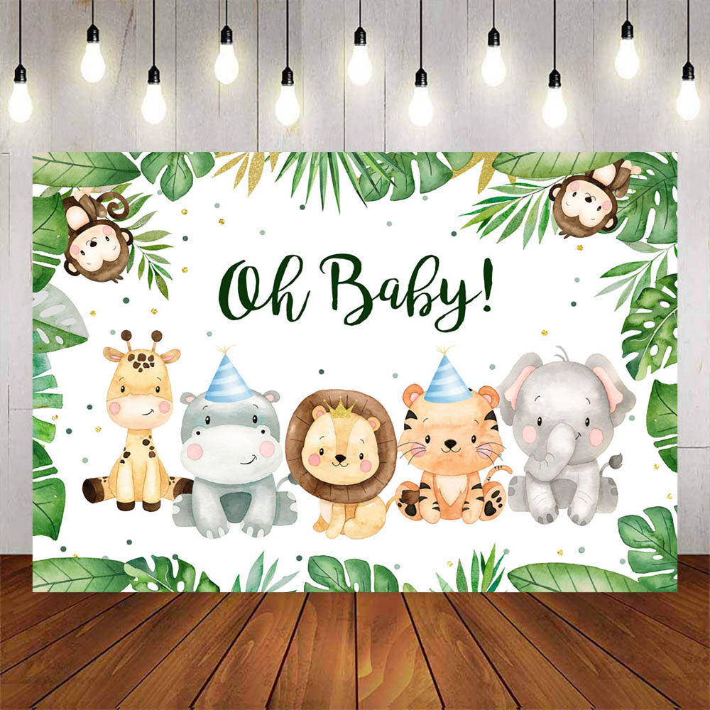 Mocsicka Oh Baby Little Animals and Plam Leaves Baby Shower Backdrop-Mocsicka Party