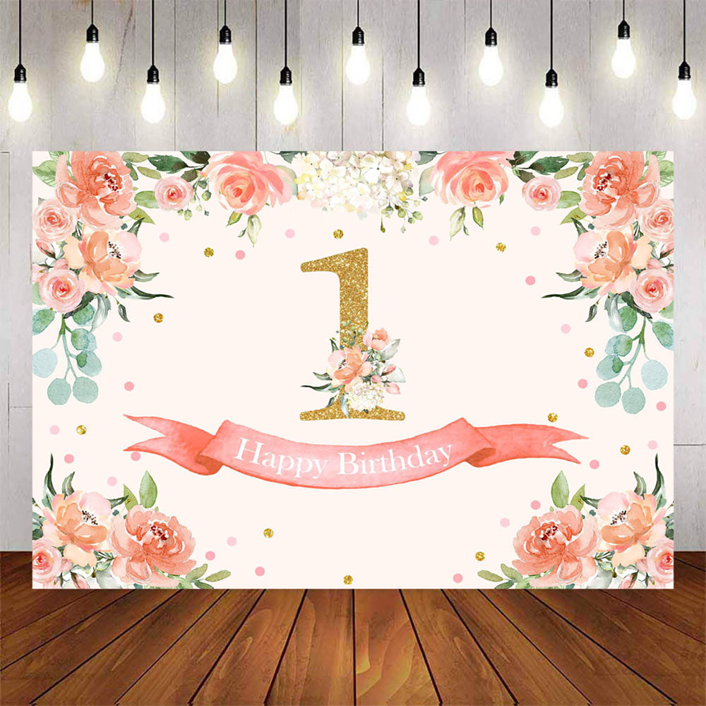 Mocsicka Spring Floral Happy First birthday Party Backgrounds-Mocsicka Party