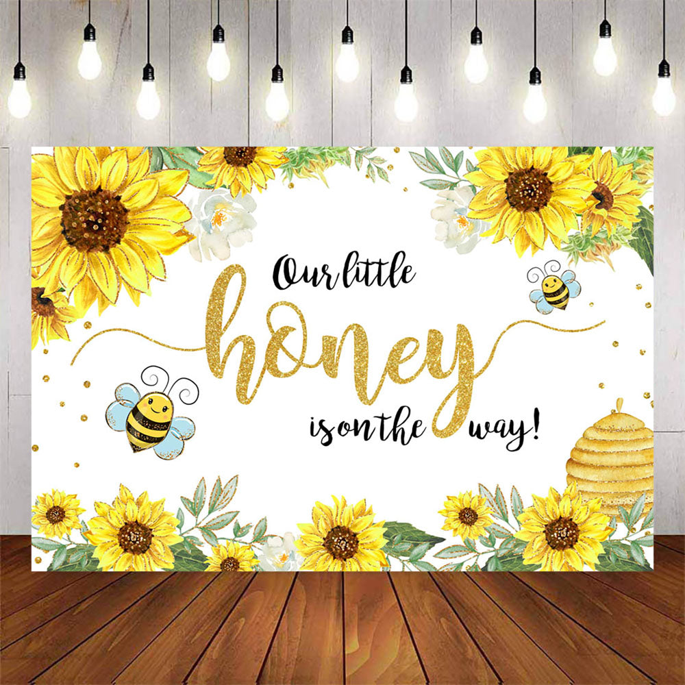 Mocsicka Sweet Honey Bee and Sunflowers Baby Shower Backgrounds-Mocsicka Party