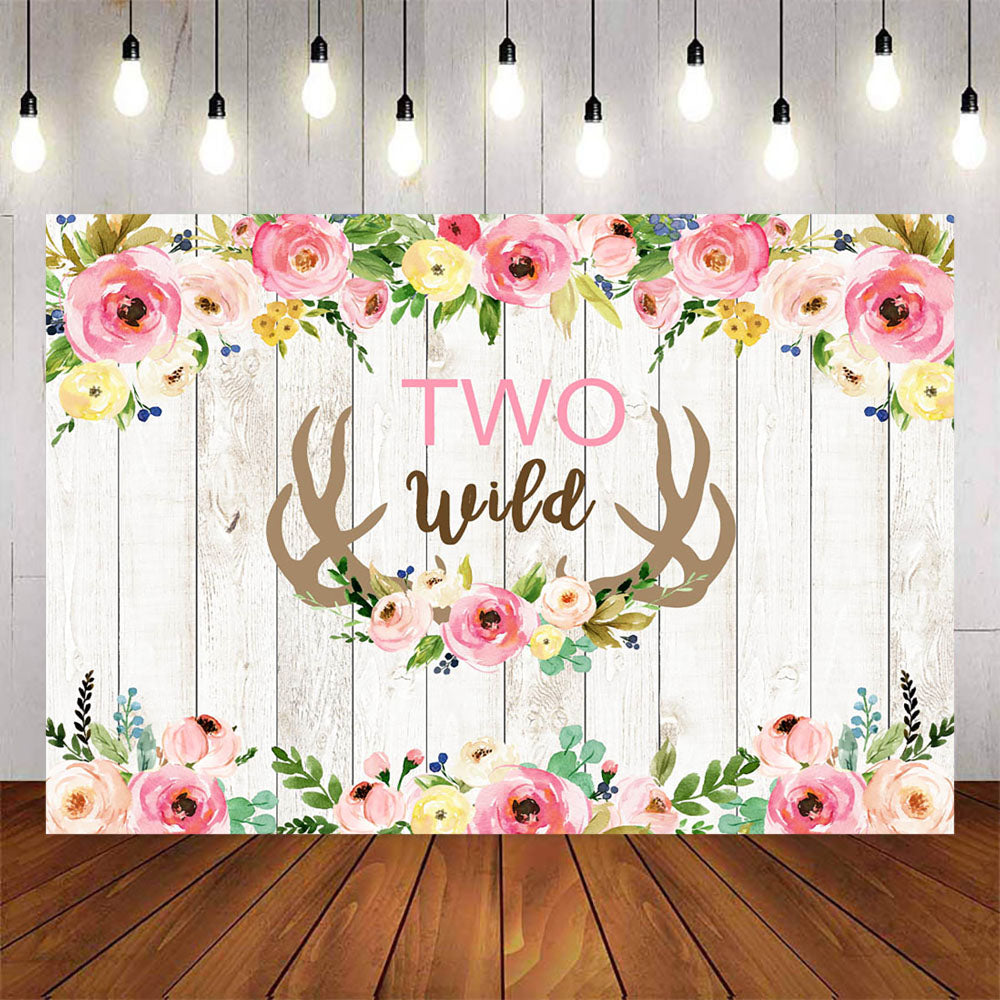 Mocsicka Two Wild Flowers and Floor Birthday Party Backdrop-Mocsicka Party