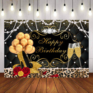 Mocsicka Golden Champagne and Balloons Happy Birthday Party Prop-Mocsicka Party