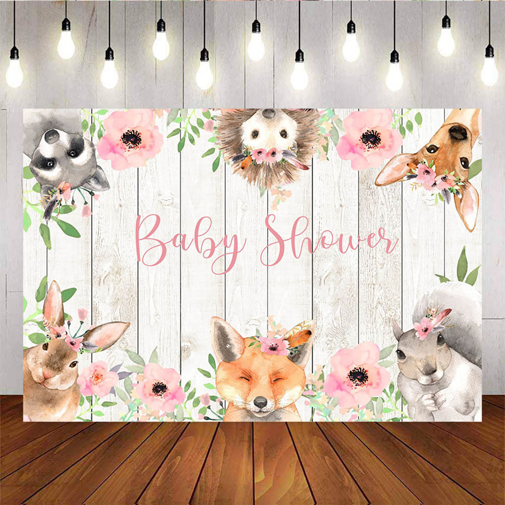 Mocsicka Cute Animals Baby Shower Backdrop Wooden Decor Banners