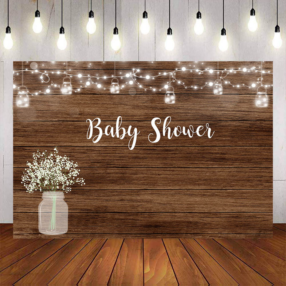 Mocsicka Wooden Floor and Bottle Flowers Baby Shower Backgrounds-Mocsicka Party