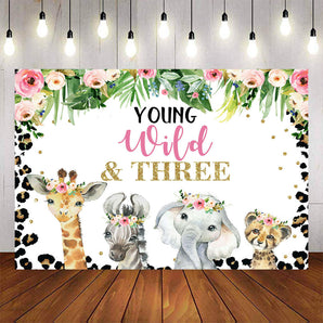 Mocsicka Young Wild Three Little Animals Happy Birthday Backdrop-Mocsicka Party