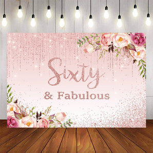 Mocsicka Sixty Fabulous Spring Floral Happy Birthday Backdrop-Mocsicka Party