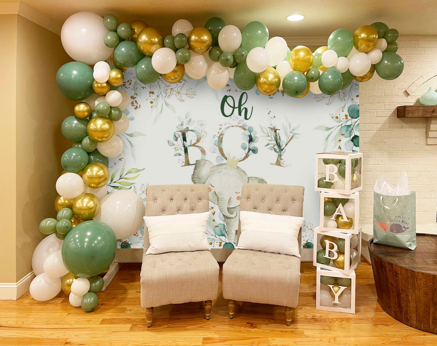[Only Ship To U.S.& CA] Mocsicka Oh Boy Little Elephant Baby Shower Party Backdrops-Mocsicka Party