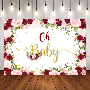 Mocsicka Spring Floral and Gloden Dots Oh Baby Shower Backdrops-Mocsicka Party