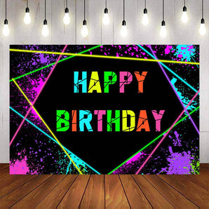 Mocsicka Neon Splash Paint Happy Birthday Party Backdrops-Mocsicka Party