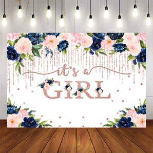 Mocsicka Flowers and Pink Dots It's A Girl Baby Shower Backdrop-Mocsicka Party