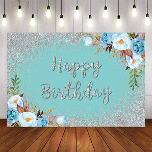Mocsicka Blue Flowers and Sliver Dots Happy Birthday Party Props-Mocsicka Party