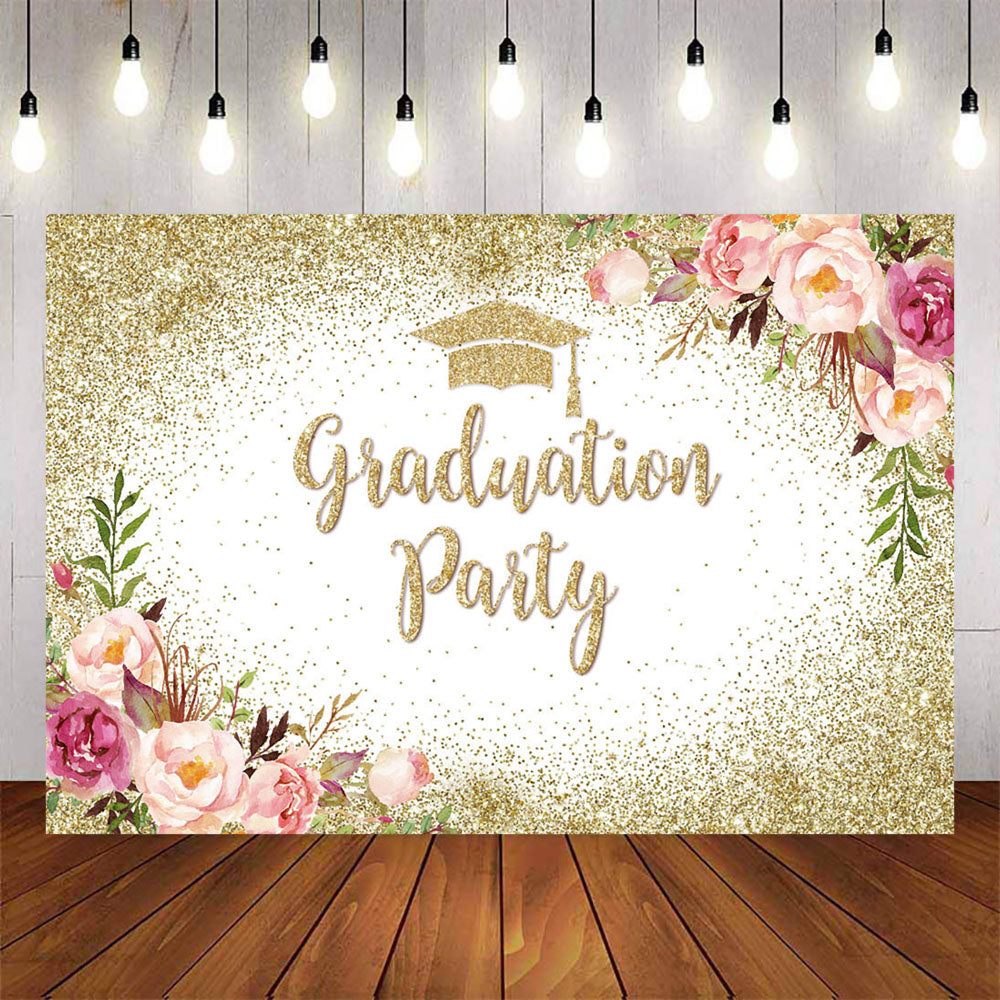 Mocsicka Flowers and Golden Dots Graduation Party Background-Mocsicka Party