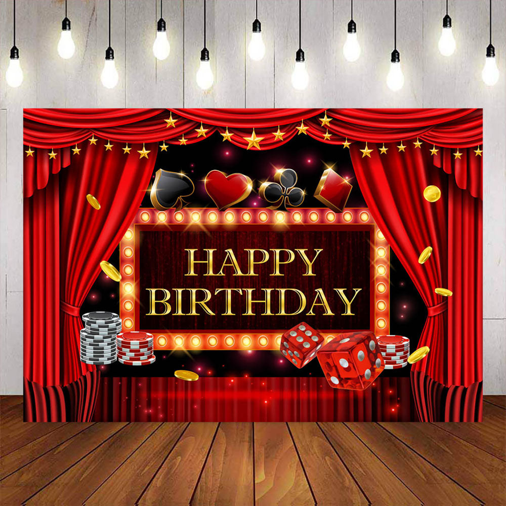 Mocsicka Casino Chips Red Curtain Happy Birthday Party Banners-Mocsicka Party