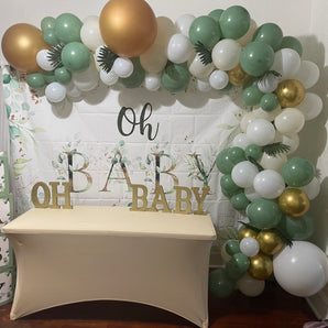 Mocsicka Green Leaves Gold Dots Oh Baby Shower Backgrounds