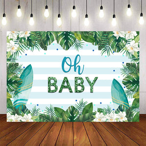 Mocsicka Stripes and Plam Leaves Oh Baby Shower Backdrop-Mocsicka Party