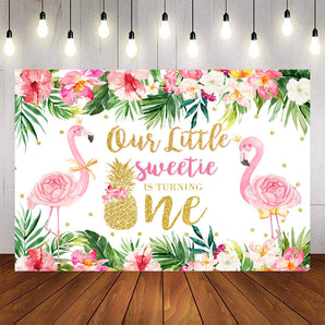 Mocsicka Flamingo Hawaii Floral Happy 1st Birthday Backgrounds-Mocsicka Party