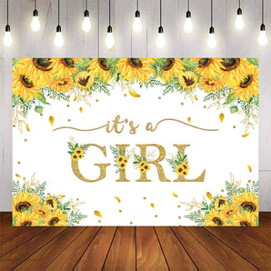 Mocsicka It's a Girl Sunflowers Baby Shower Party Backdrops-Mocsicka Party