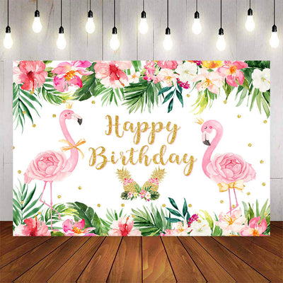 Mocsicka Pink Flamingo and Flowers Happy Birthday Party Banners-Mocsicka Party
