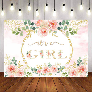 Mocsicka It's a Girl Pink Flowers Baby Shower Party Backgrounds-Mocsicka Party