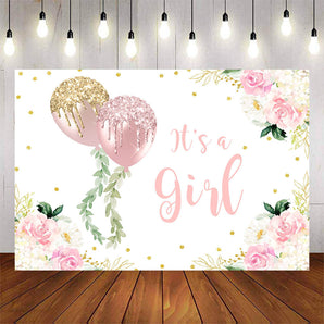 Mocsicka Balloons and Flowers It's a Girl Baby Shower Backdrop-Mocsicka Party