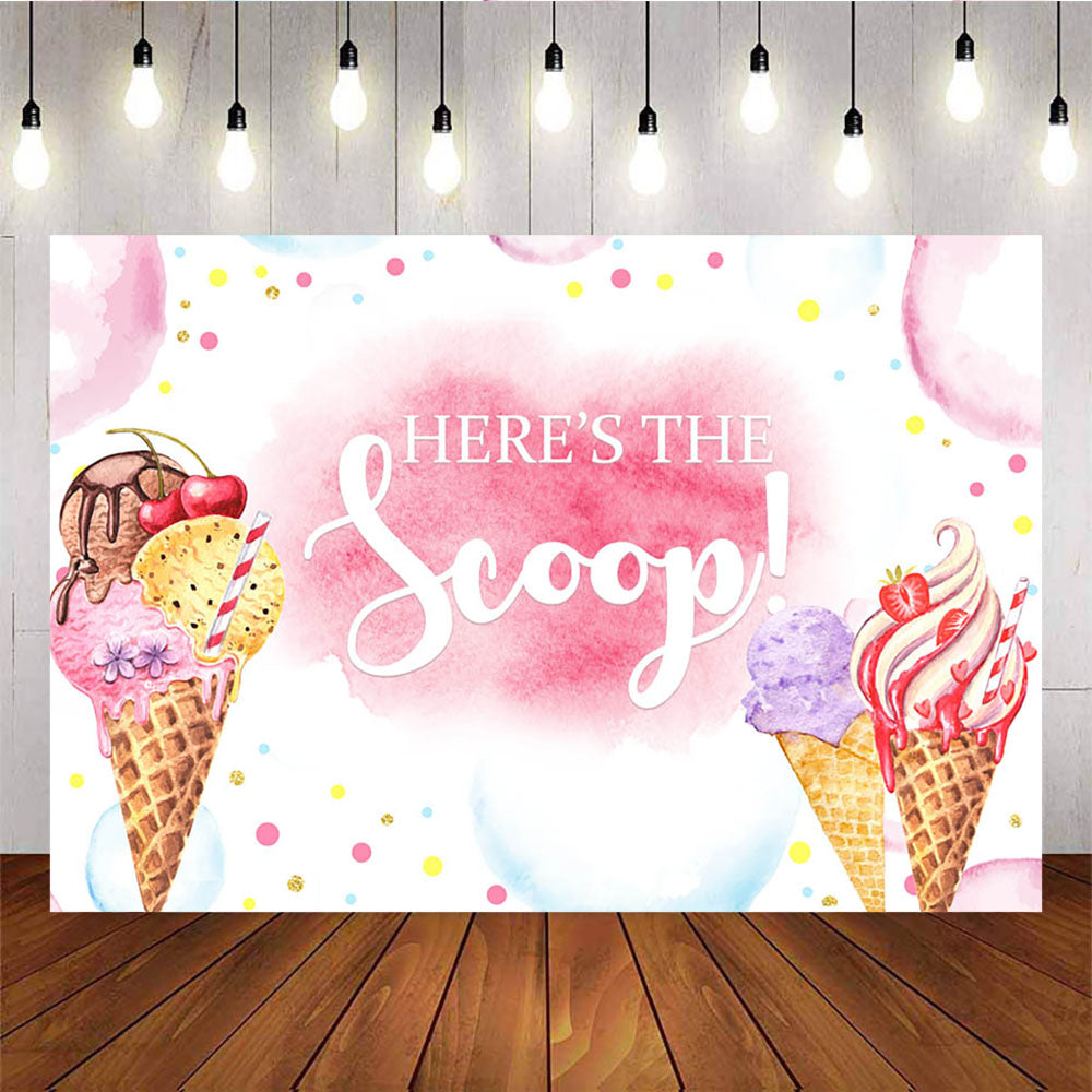 Mocsicka Here's the Scoop Backdrop Pink Ice Cream Birthday Party Supplies-Mocsicka Party