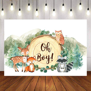 Mocsicka Wild Animals and Forest Oh Baby Shower Backdrop-Mocsicka Party