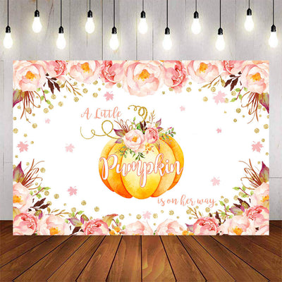 Mocsicka Pumpkin and Flowers Baby Shower Theme Party Backdrop-Mocsicka Party