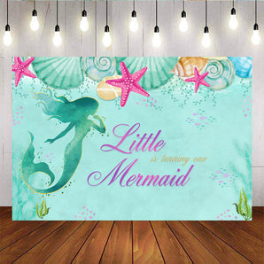 Mocsicka Little Mermaid is Turning One Birthday Backdrop Starfish Shell Photo Background-Mocsicka Party