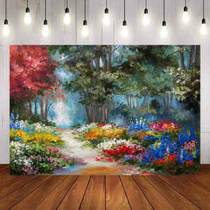 Mocsicka Oil Painting Flowers and Trees Photo Backdrop-Mocsicka Party