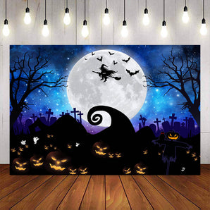 Mocsicka Bright Moon and Witch Happy Halloween Backdrop-Mocsicka Party