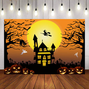 Mocsicka Bright Moon and Witch Happy Halloween Background-Mocsicka Party