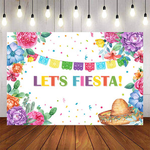 Mocsicka Let's Fiesta Flowers and Straw Hat Theme Party Background-Mocsicka Party