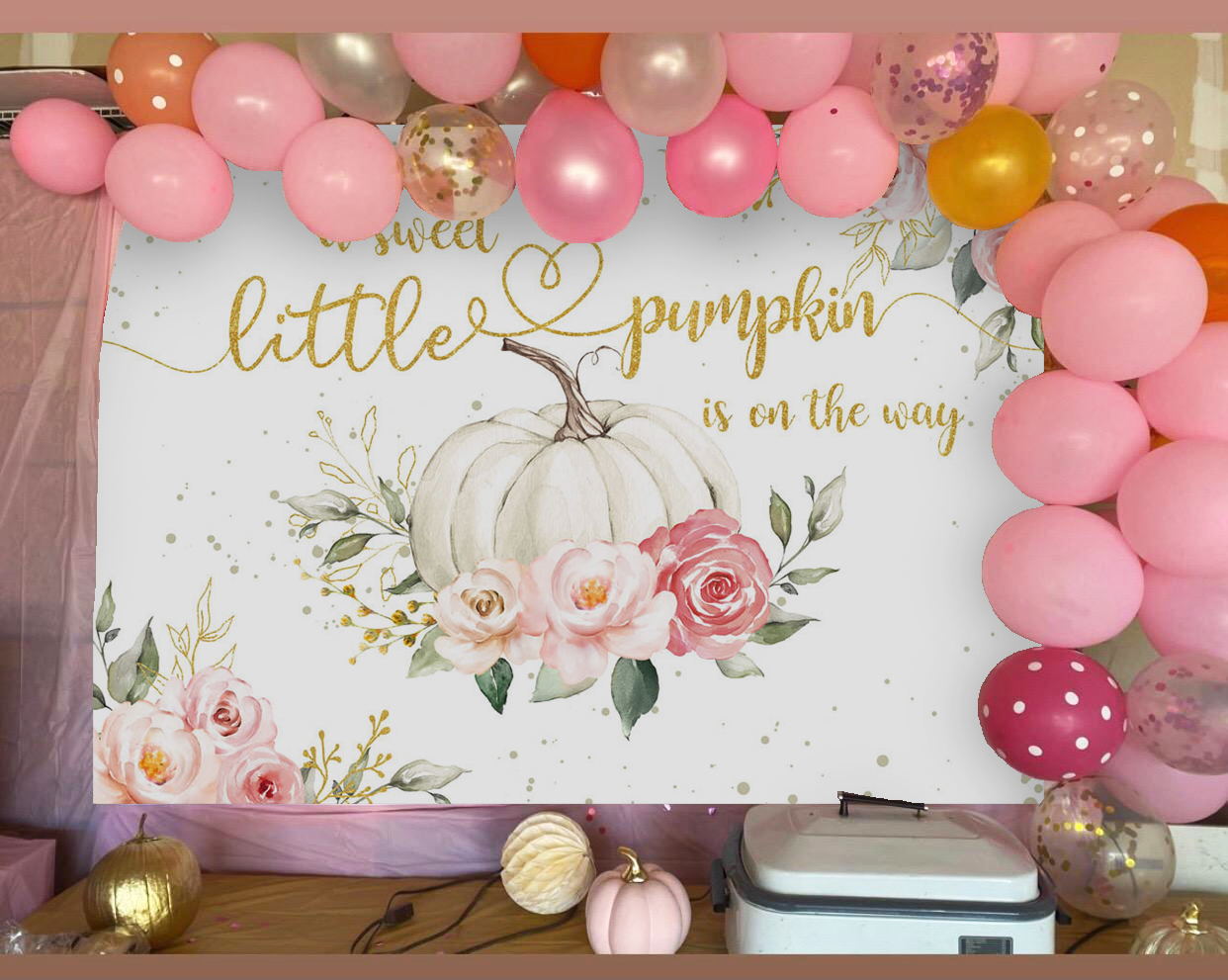 Mocsicka A Sweet Little Pumpkin is on the Way Baby Shower Backdrop-Mocsicka Party