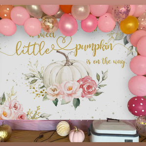 Mocsicka A Sweet Little Pumpkin is on the Way Baby Shower Backdrop-Mocsicka Party