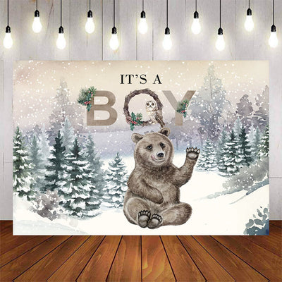 Mocsicka Winter Forest and Baer It's a Boy Baby Shower Backdrop-Mocsicka Party