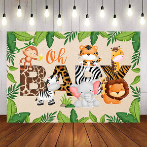 Mocsicka Little Animals and Plam Leaves Oh Baby Shower Backdrop-Mocsicka Party