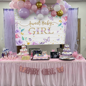 Mocsicka Flowers and Butterflies Sweet Girl Baby Shower Backdrop-Mocsicka Party