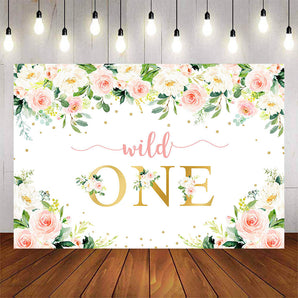 Mocsicka Wild One and Flowers Happy 1st Birthday Backdrop-Mocsicka Party